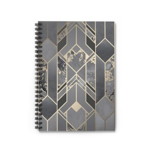 Art Decco Marble Black Grey Gold Print Notebook | Spiral Journal with Lined Pages | Wire Notebook Journal