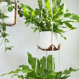 TWO tier LEATHER plant hammock harness hanging plant hanger macrame plant pot boho decor PLANT house swing plant stand