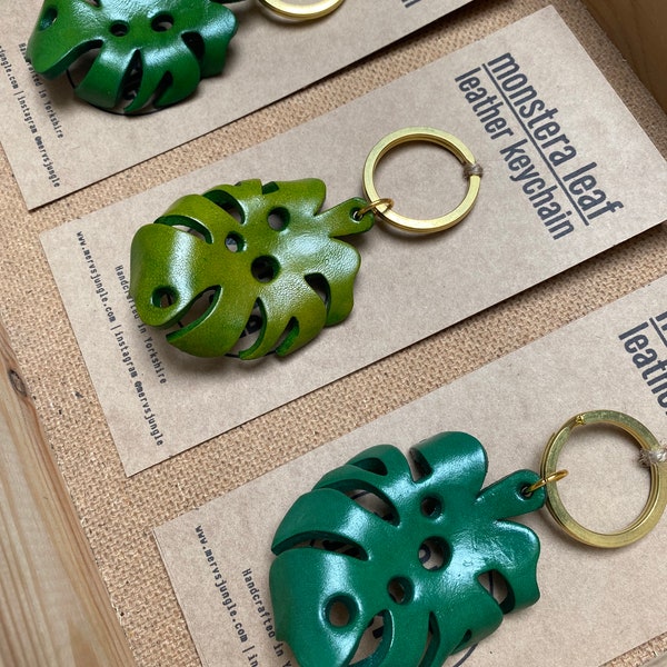 Monstera Leaf Leather Keychain Keyring Key Ring Bag Hanging Charm