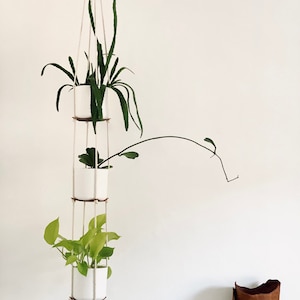 Minimalist THREE tier 60” LEATHER plant hammock HANGER hanging plant pot hygge decor swing plant stand