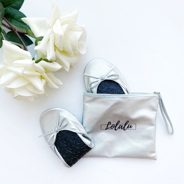 Lolalu silver flats, Rollable flats, Rollable shoes, Foldable flats, Wedding slippers, Bridesmaid slippers, Bridesmaid flats, Party flats