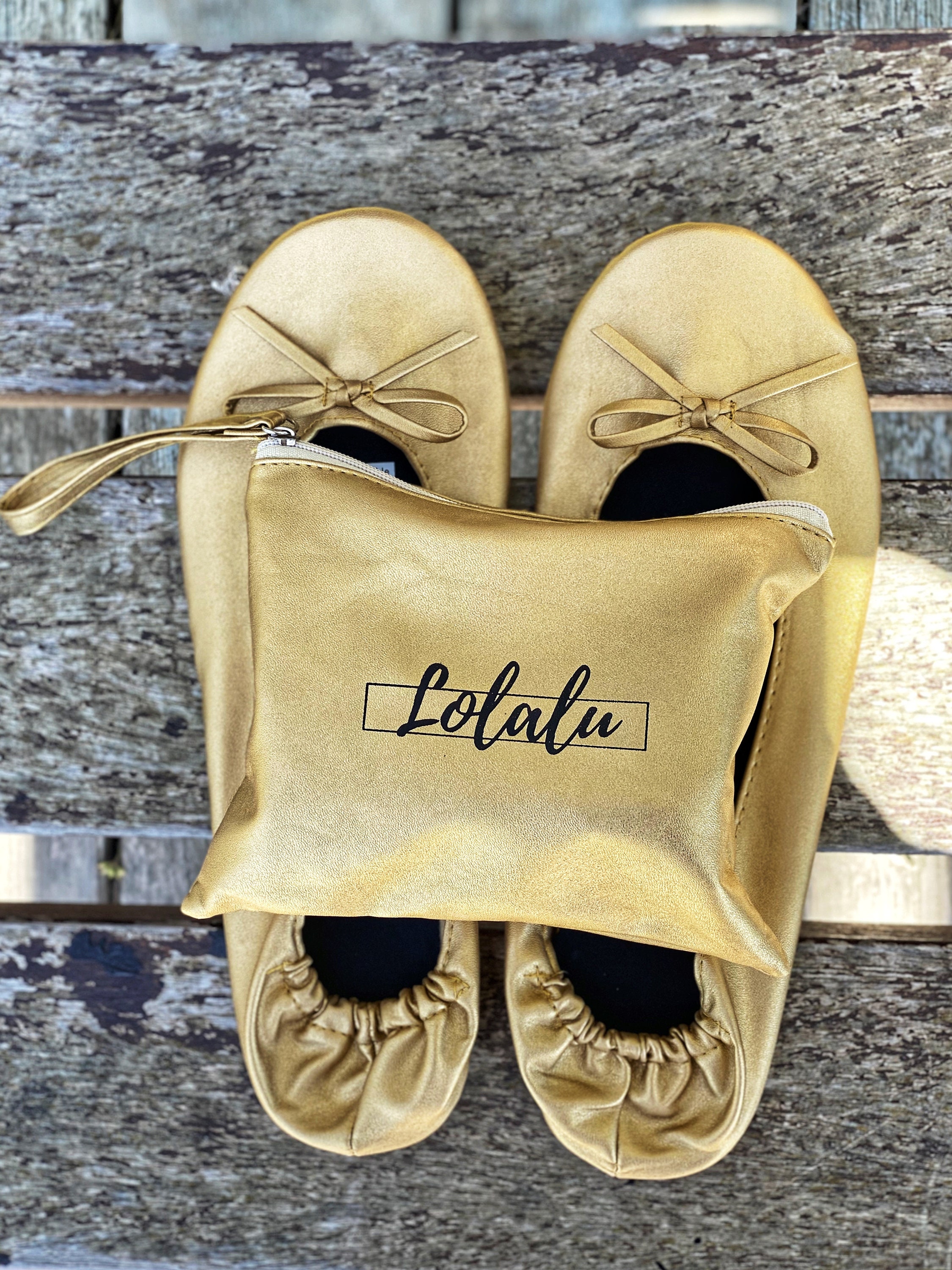 Lolalu Gold Purse Flats Foldable Flats Travel Flats Purse Etsy UK