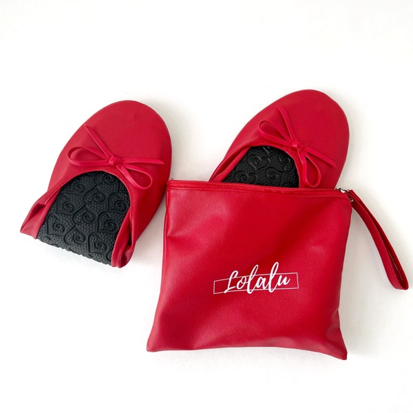 Lolalu Lipstick Red flats,  Rollable flats, Rollable shoes, Foldable flats, Foldable flats, Wedding slippers, Bridesmaid slippers