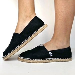 Lolalu Women&#39;s Black Spanish Espadrilles Flat Shoes |  Hand Stitched  | Designed in Spain