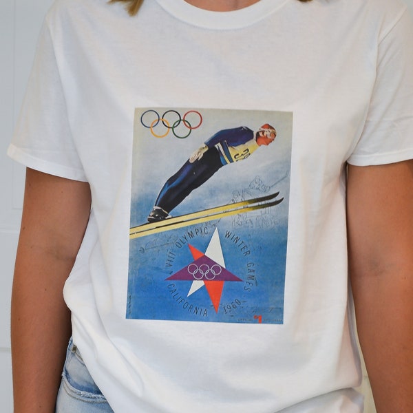 Vintage Graphic Tee | Retro Poster T Shirt | Winter Olympics Tshirt | Vintage Ski Poster T-shirt | Cute Vintage T Shirt | Throwback 80s, 90s
