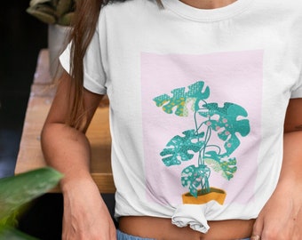Retro Plant Print Graphic Tshirt Women's Gift | Abstract Botanical Vintage Tee for Plant Lovers | Boho Monstera Leaf Plant Oversized T-Shirt