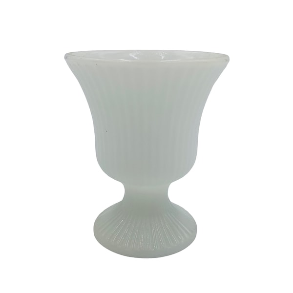 Vintage E. O. BRODY, White Milk Glass, Ribbed, Pedestal Planter, Vase 5”