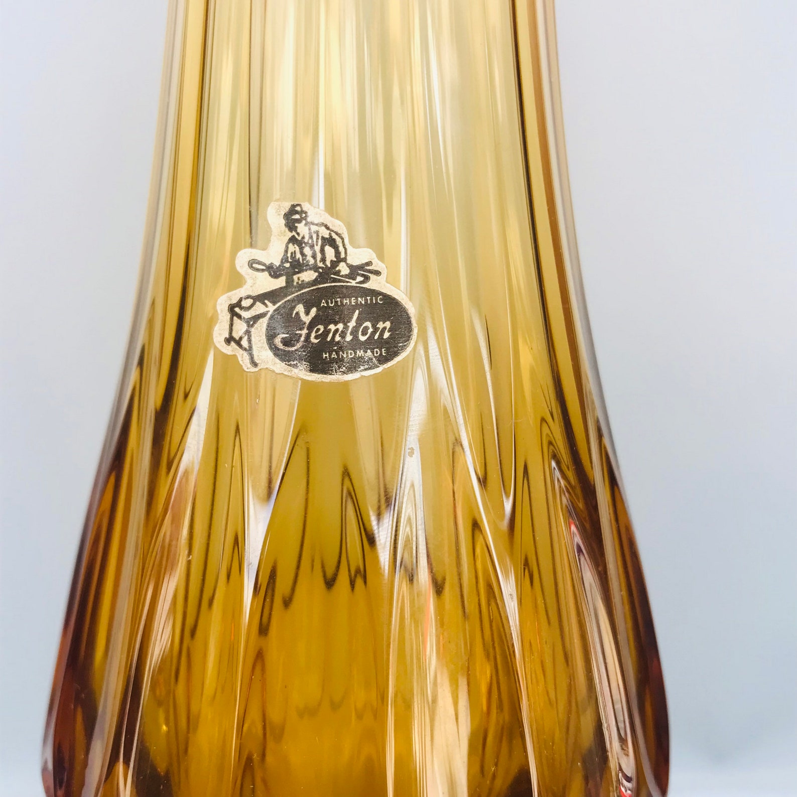 Fenton Thumbprint Amber Swung Vase Etsy