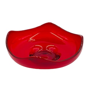 Vintage Mid Century Modern VIKING Epic 4 Points Ruby Red Art Glass Bowl Dish