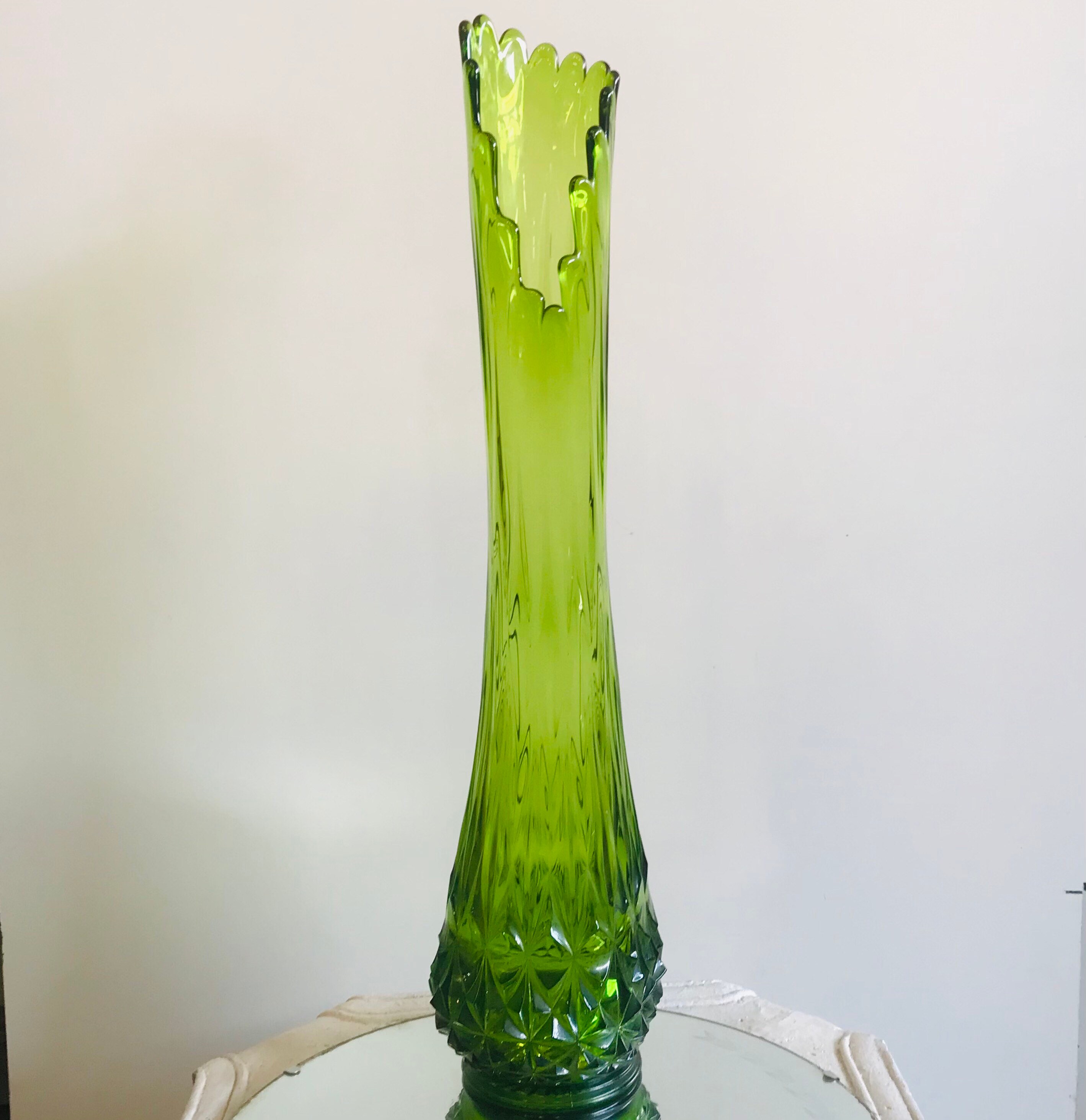 Vintage L. E. Smith Diamond Green 26 Swung Stretch Vase Etsy
