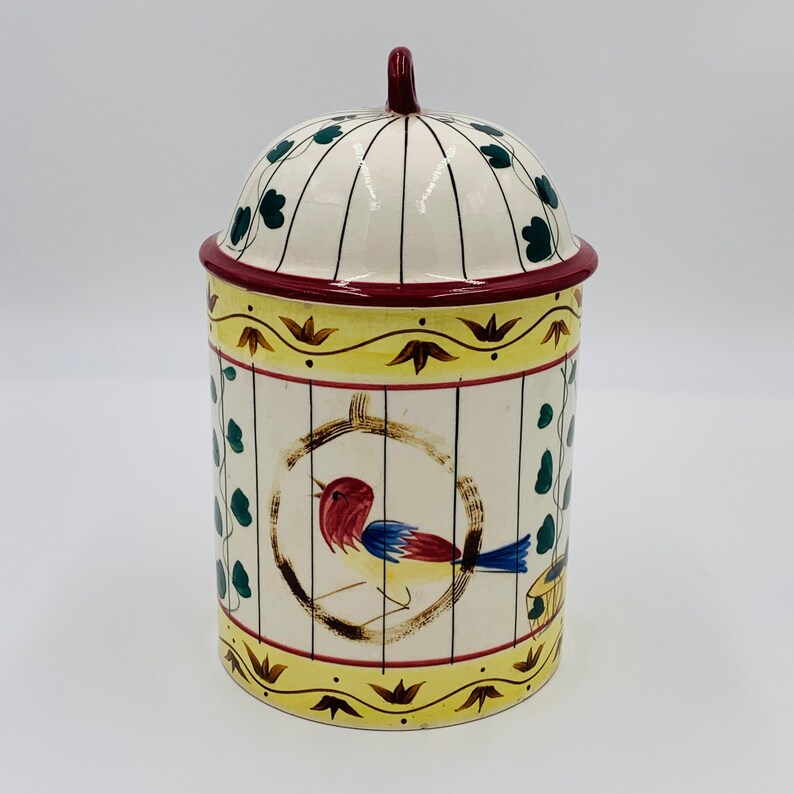 Vintage Italian Made Pottery Midcentury FLOUR Jar, Birdcage, Bird