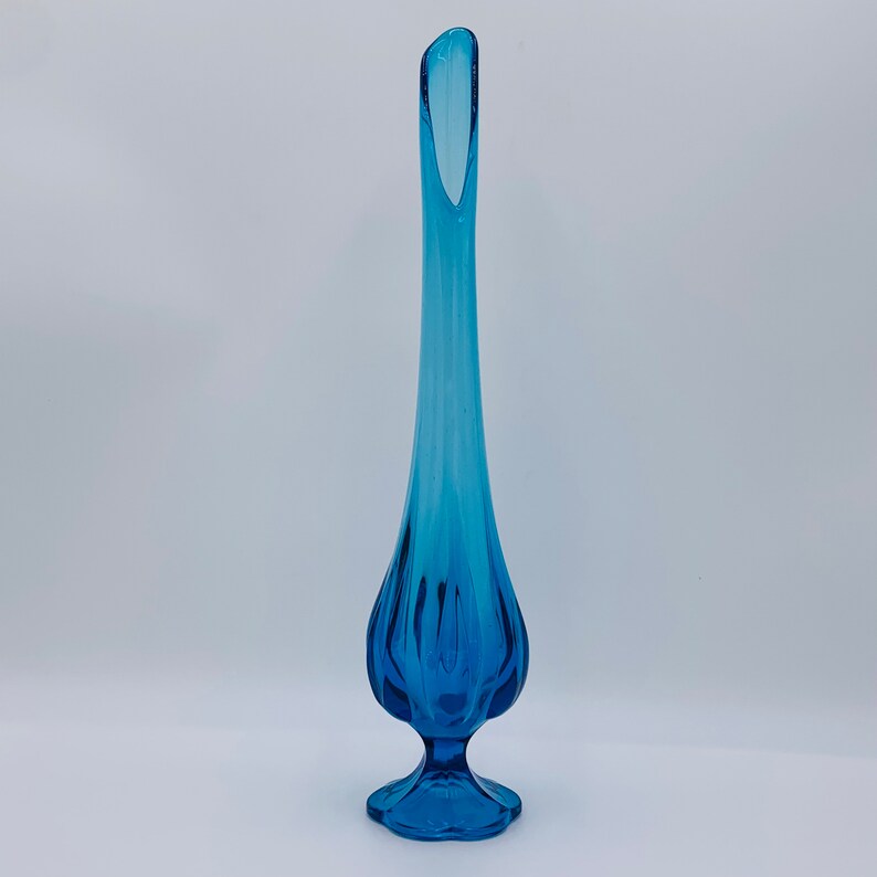 Vintage L E Smith Glass 6 Petal Blue 20 Swung Vase, Retro Vase, Hand Blown Vase, Mid Century