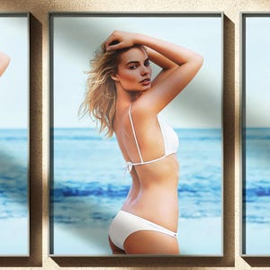Margot Robbie Bikini Poster, Celebrity Wall Art, Beach Model Print, Magazine Cover Posters, Office Decor, Movie Photoshoot, Room Decoration