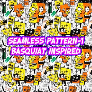 Jean-Michel Basquiat Fabric Printing Design, High Resolution Printable Artistic Wallpaper, Abstract Seamless Pattern for Decorative Design