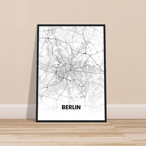 Berlin Stadtkarte Wandbild | Poster | Gerahmtes Poster | Stadtplan | schwarz weiß | Minimalistisch | Verschiedene Größen
