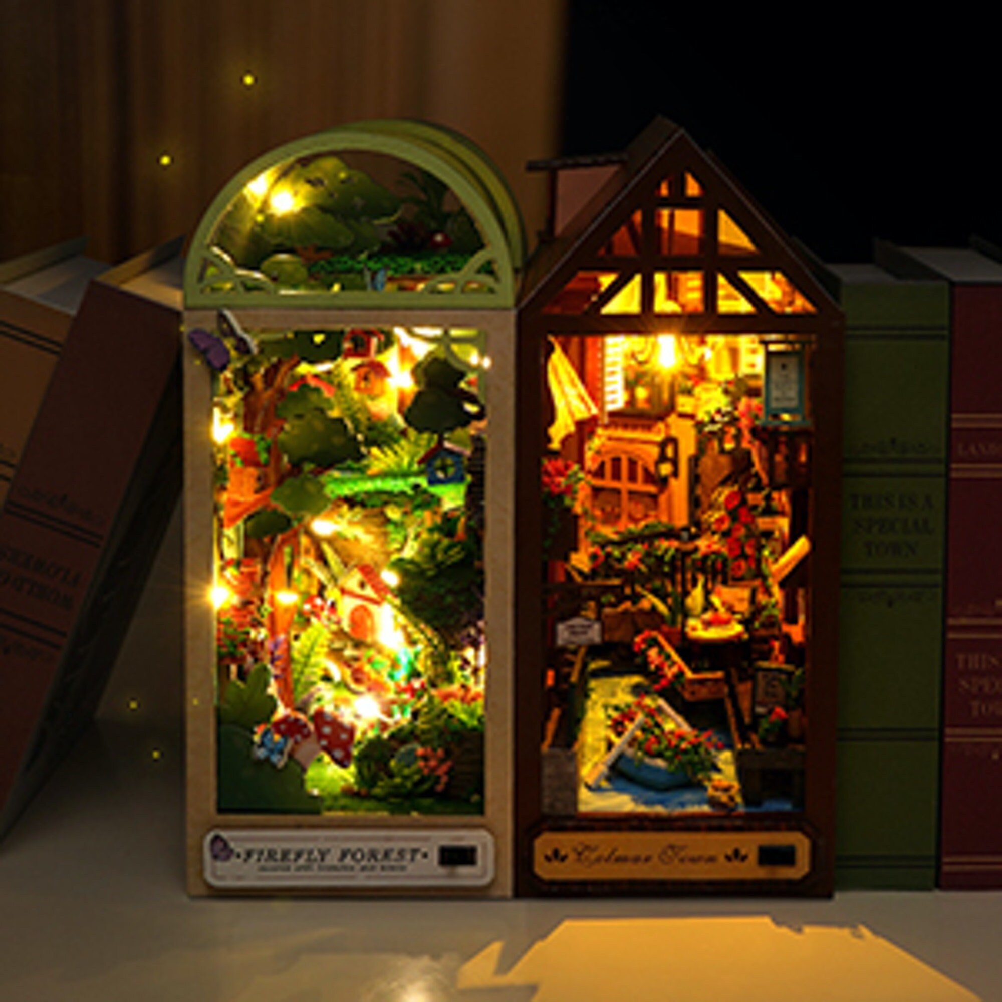 Robotime Diy Book Corner Kit avec insert d'étagère en bois 3D, puzzle en  bois miniature, kit de construction de coin de livre avec lumière LED pour  la décoration d'angle (