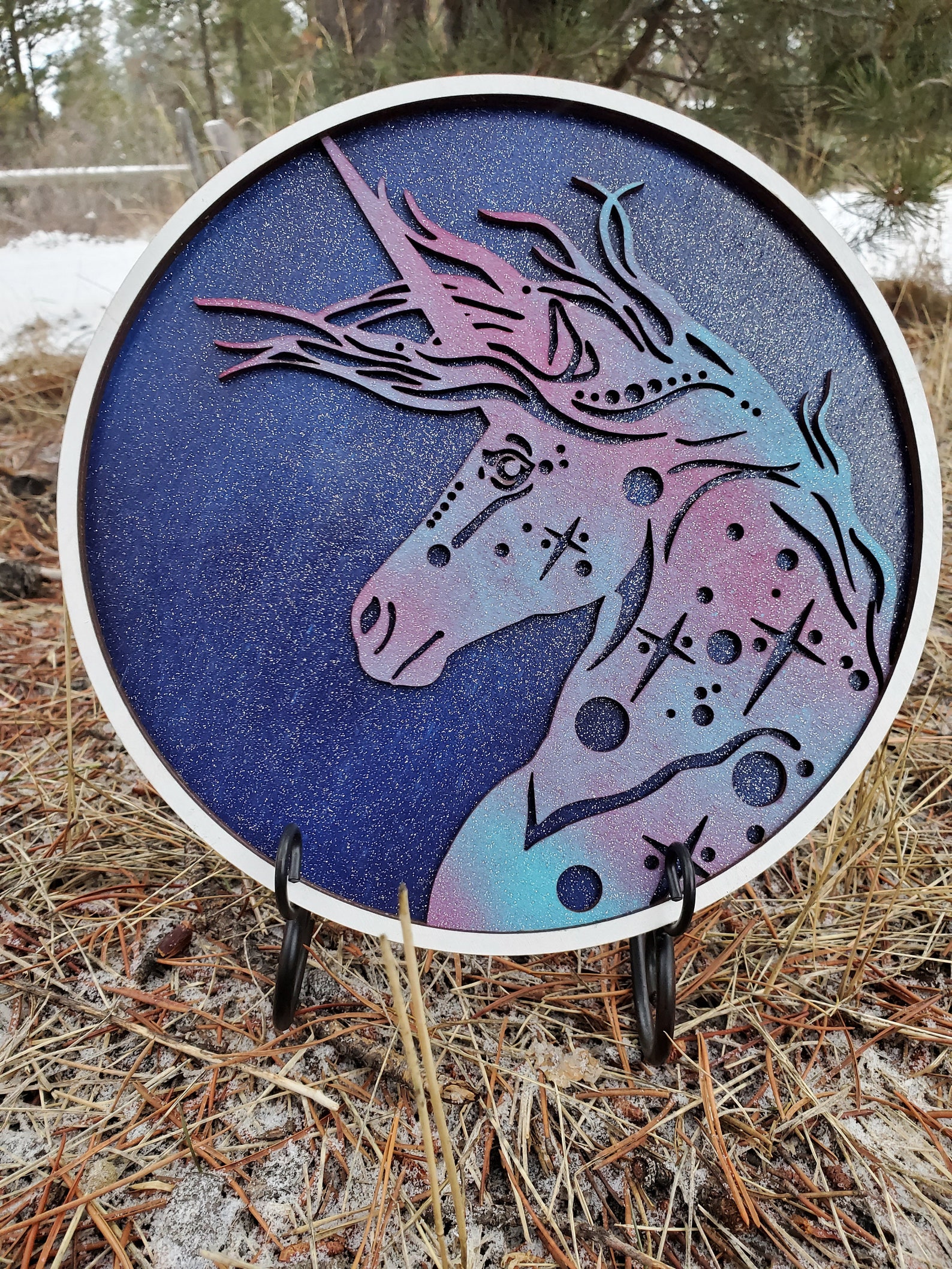 Unicorn Sign Wooden Hand Painted Sparkly Pastels Wall Etsy