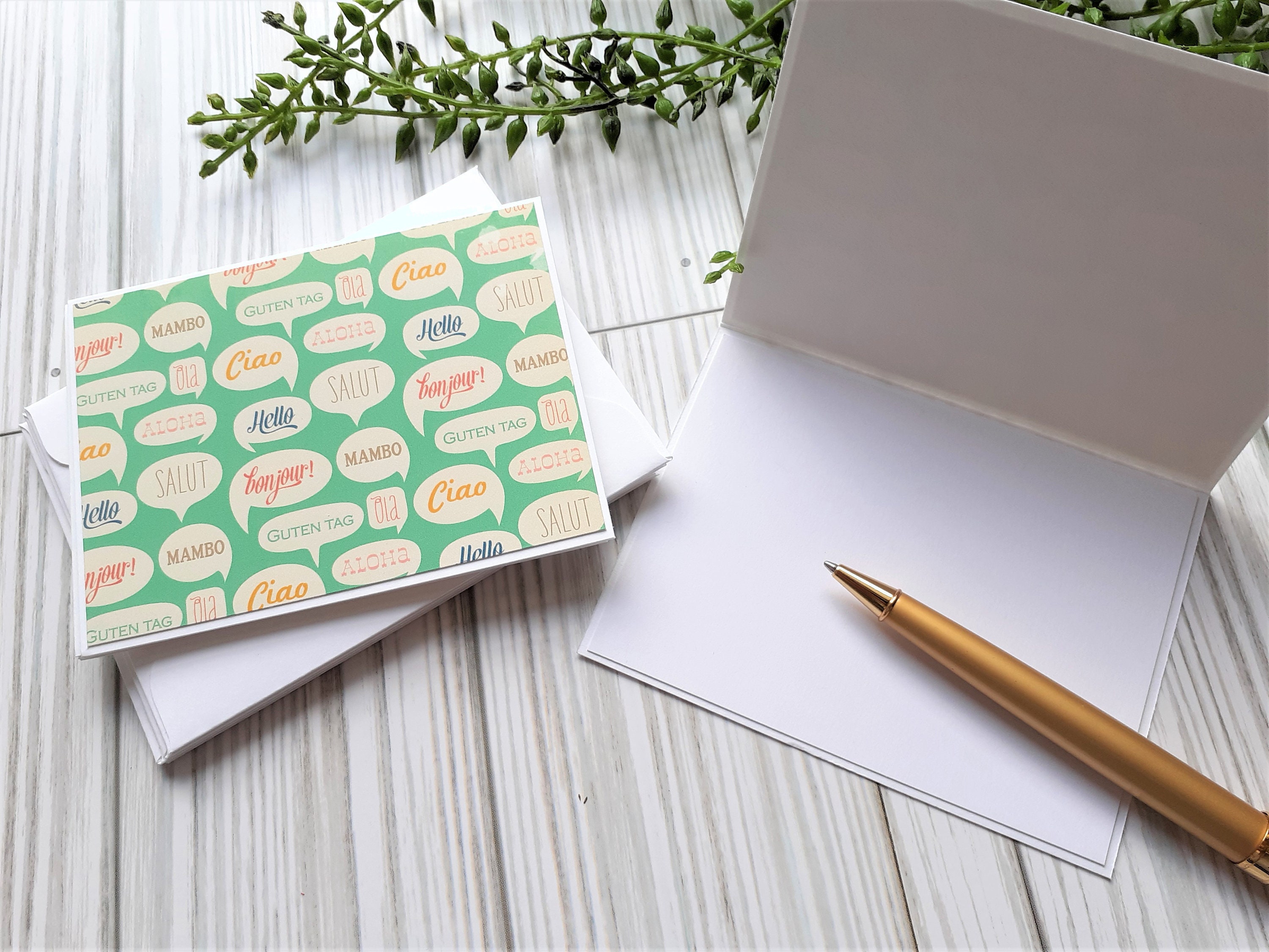 Hello mini note cards; set of 6 blank note cards; Hello blank note