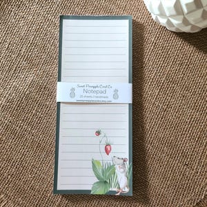 Strawberry Mouse Memo Pad, Cute Note Paper, Handmade Stationery, 25 sheets