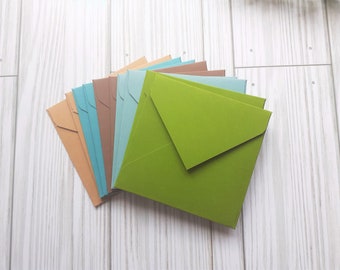 Earth Mini Envelopes, Small Envelopes, Set of 10, 3" x 3", Blank Insert Cards