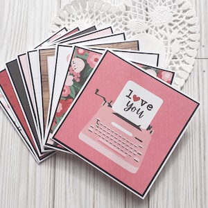 Valentine Mini Note Cards, 4 x 4, Blank Cards, Gift Card Enclosure, Set of 9
