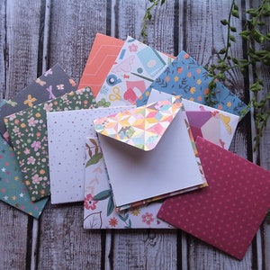 Assorted Mini Envelope Set, 3" x 3", Blank Cards, Gift Enclosure Cards, Set of 12