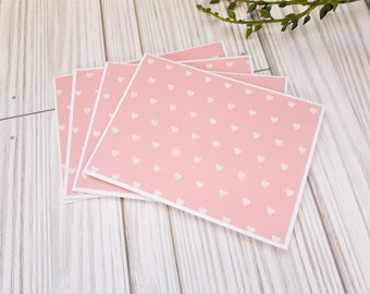 Pink with Cream Hearts Mini Note Cards, Blank Cards, Gift Card Holder, Wedding Cards, Set of 4