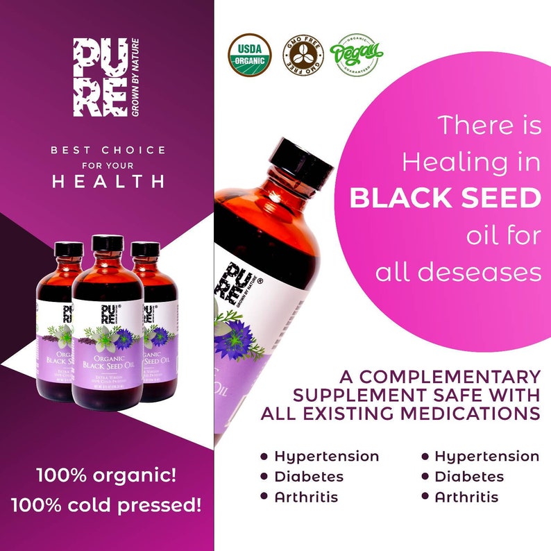PURE Black Seed Oil 8oz 240ml Extra Virgin Cold Pressed Organic Black Seed Oil Black Cumin Seed
