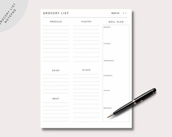 Grocery List Notepad | Weekly Meal Planner | Market List Notepad | Meal Planner and Grocery List | Meal Planner Notepad