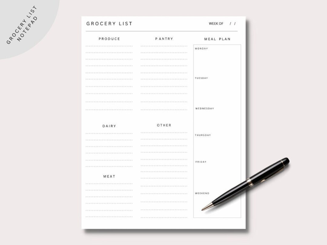 Grocery List Notepad | Weekly Meal Planner | Market List Notepad | Meal ...