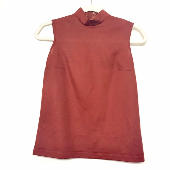 Sears Vintage 70s Rust Mock Neck Sleeveless Top
