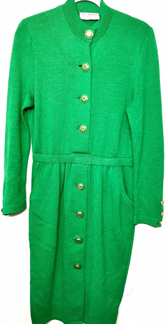 ST JOHN Collection Santana Knit Green & Gold Dress