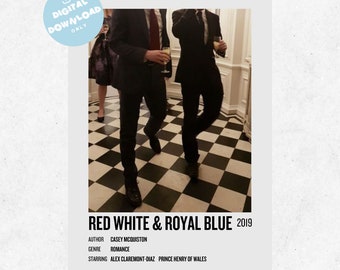 Pôster Vermelho, Branco e Azul Royal, Arte Minimalista em Livro (Download Digital)