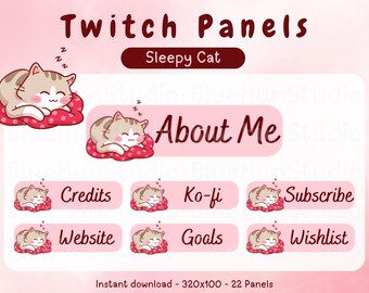 Sleepy Cat Twitch Panels Stream Overlay Starter Kit Layout Pack ...