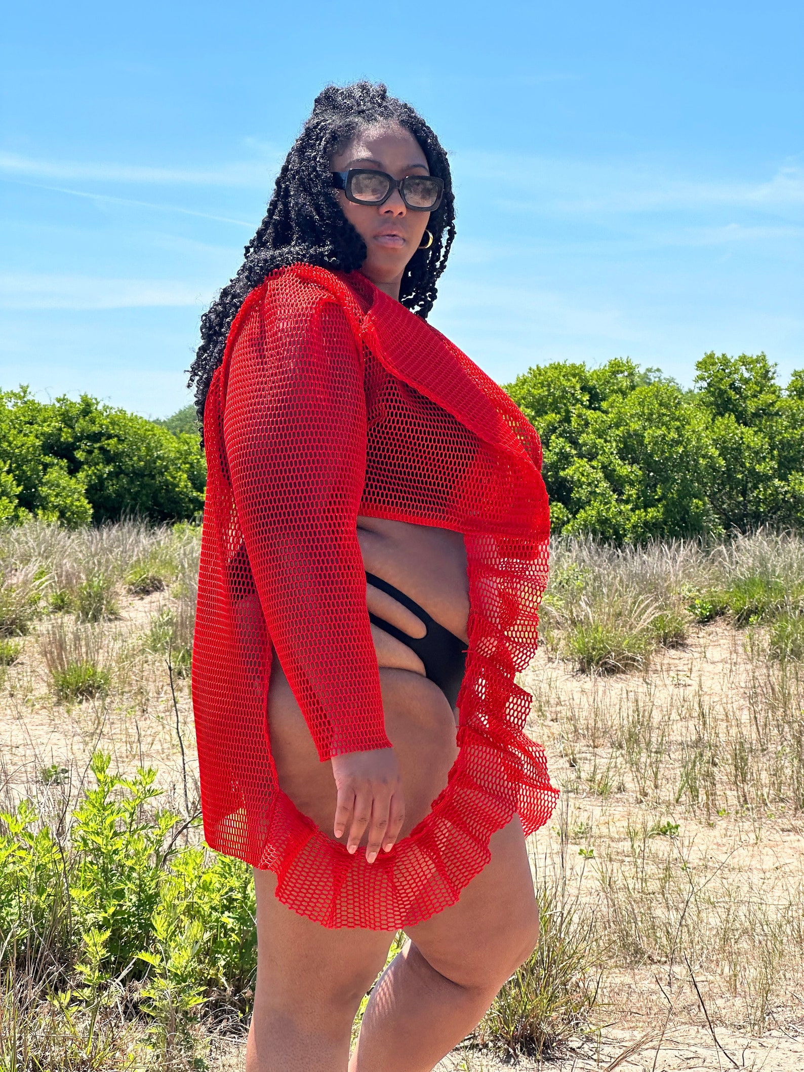 Plus Netted Tops The Soph 2.0 Plus Size Fish Net Top With Ruffles Connecting the Front ...
