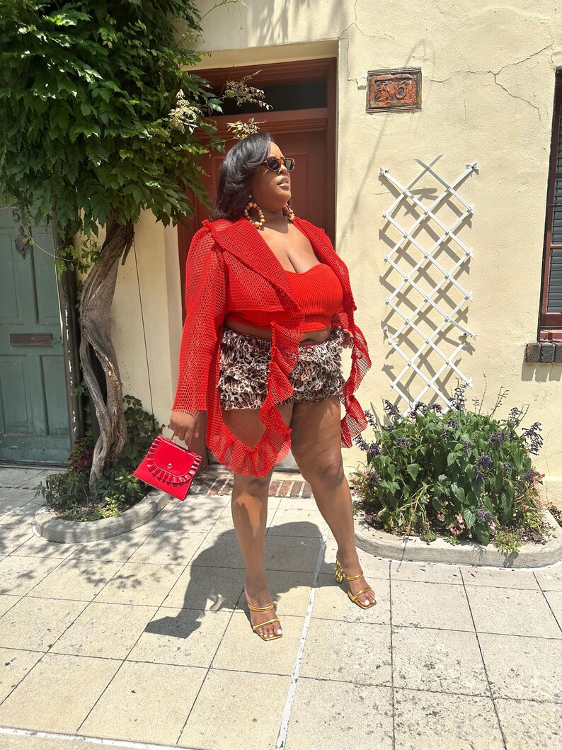 Plus Netted Tops The Soph 2.0 Plus Size Fish Net Top With Ruffles Connecting the Front ...