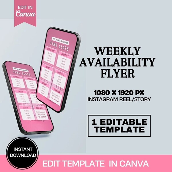 Booking Weekly Availability Time Slots Canva Editable Social Media Post Template Story Flyer