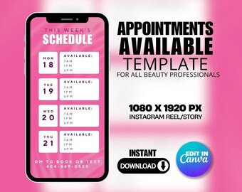 DIY Appointments Available Template, Editable Book Now Flyer, Premade Flyer Template, Hair, Lashes, Make up, Nails, Stylist, Canva Template