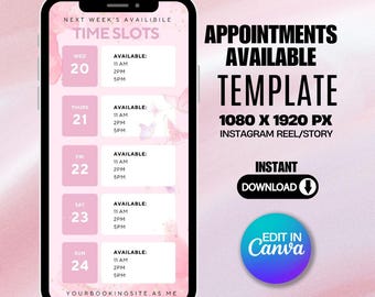Canva Template, Editable Book Now Flyer, DIY Appointments Available Template, Premade Flyer Template, Hair, Lashes, Make up, Nails, Stylist