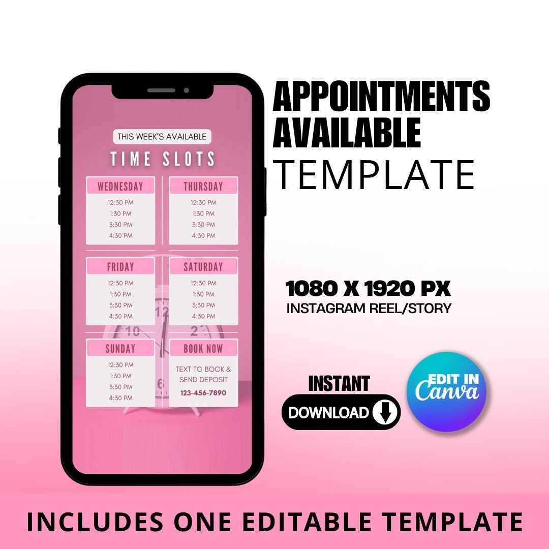 Editable Book Now Flyer, DIY Appointments Available Template, Premade Flyer Template, Hair, Lashes, Make up, Nails, Stylist, Canva Template
