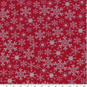 Red Snowflake Christmas Fabric By the Yard Half Yard Full Yard 44&quot;