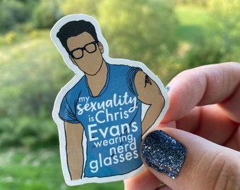 Mijn seksualiteit is Chris Evans die een nerdbrilsticker draagt, glanzende waterdichte vinylsticker