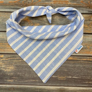 Blue and White Linen Striped Pet Bandana