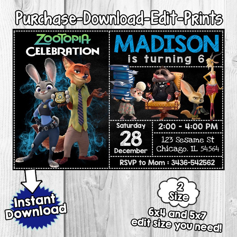 Zootopia Birthday Zootopia invitation Zootopia party invite Etsy