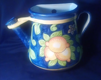 Ceramiche I.M.A. Italy Wall Hanging Pitcher or Vase Lemons on Blue