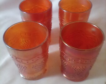 Vintage Fenton Marigold Carnival Glass Lattice and Grapes Tumblers