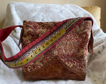 Handbag Boho Chic Shoulder Crossbody Leather Textured Home Dec Fabric Unique Strap Studs