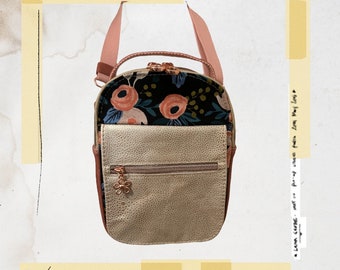 Crossbody bag, sling, Rifle paper co fabric, rose leather, lots of pockets , shoulder bag.