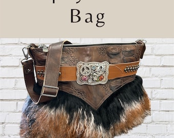 Gorgeous Trophy Buckle Bag, monster croc leather and tricolor Mongolian lamb fur, statement piece.(buckle not included)