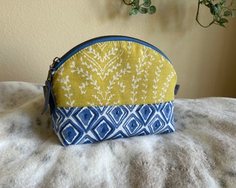Handcrafted, make up bag, pouch, cosmetic case, home dec canvas fabric, printed
